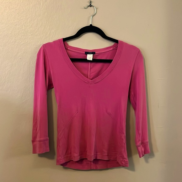 J. Crew 3/4 Sleeve Pink V-neck 100% Cotton Top XS - Picture 1 of 13